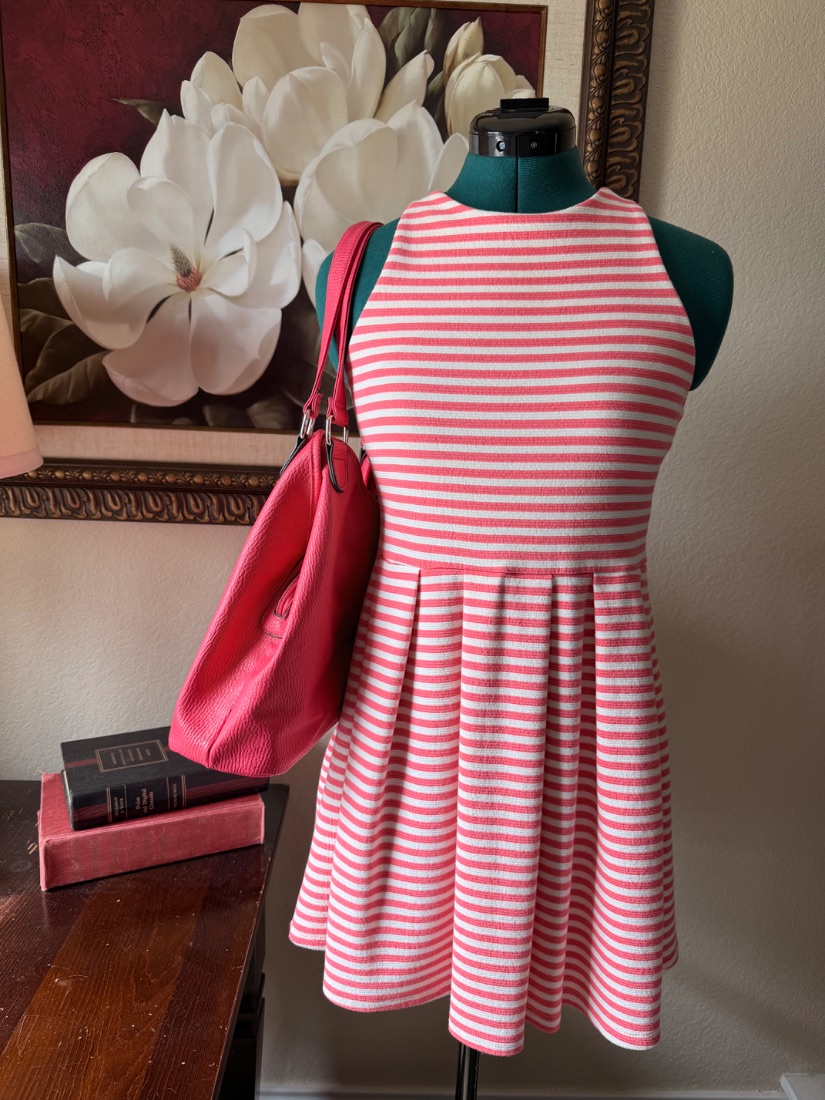 Coral & White Striped Fit-and-Flare Dress — SO American Heritage — Size Large