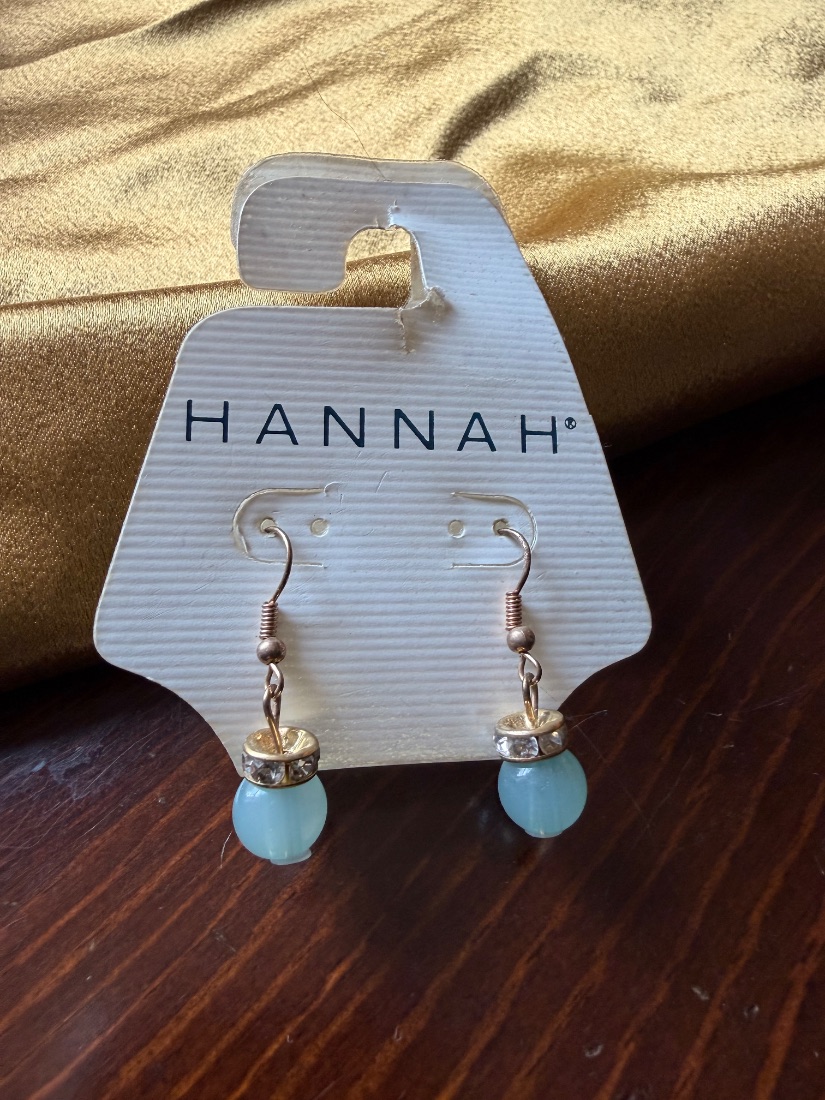 Hannah gold-tone dangle earrings with seafoam blue beads ✨