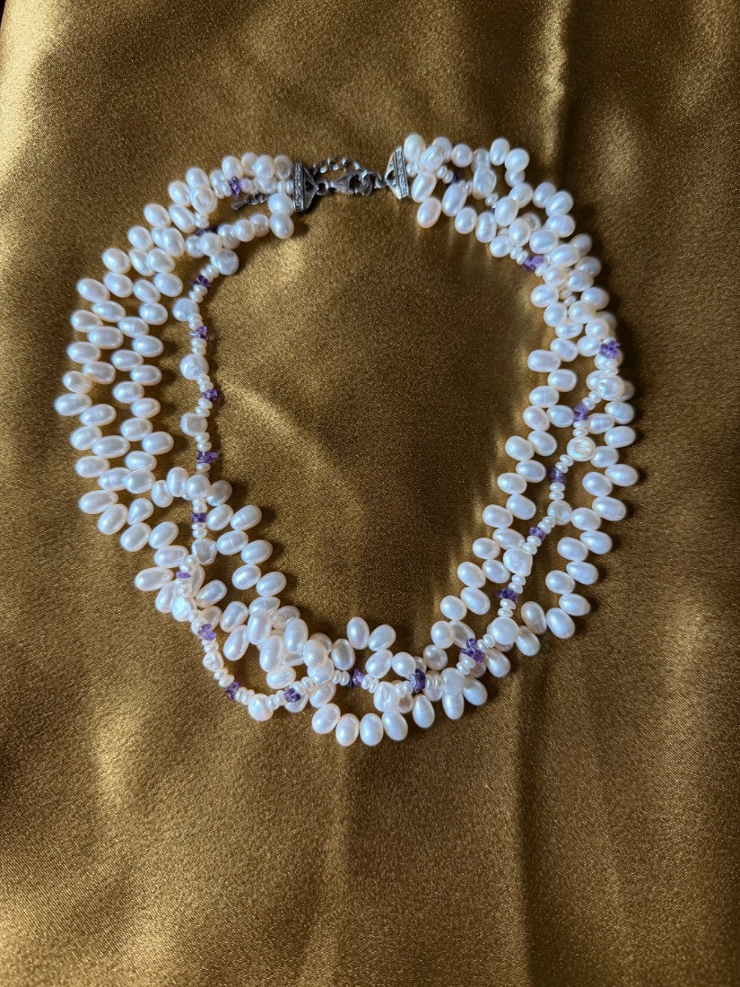 Multi-Strand Freshwater Pearl & Amethyst Chip Torsade Necklace