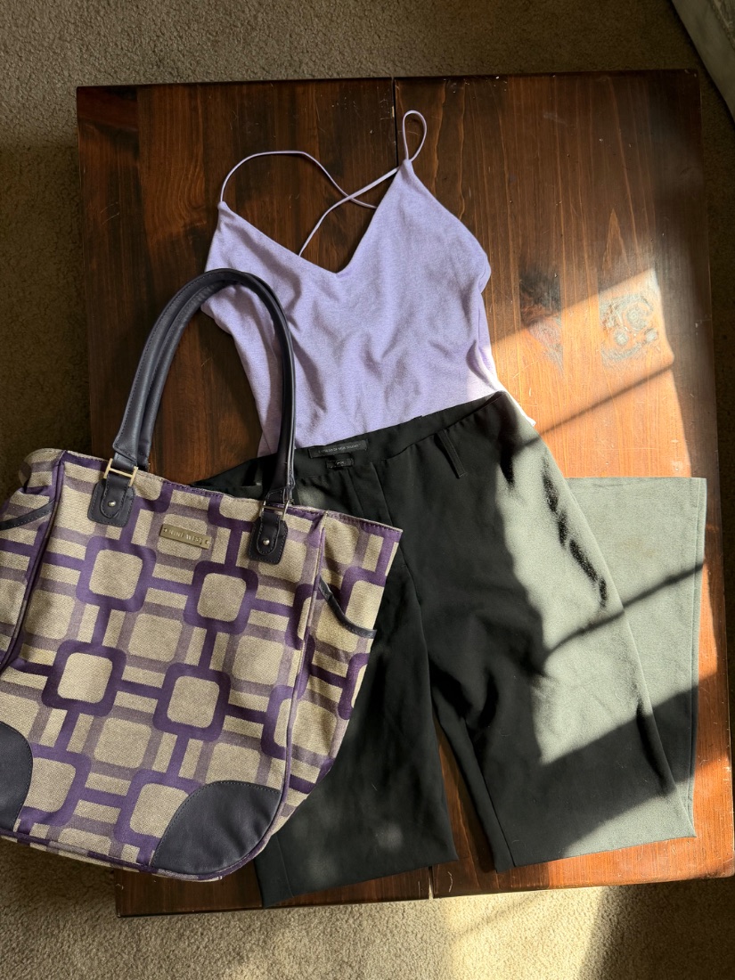 Nine West Purple & Tan Geometric Print Canvas Tote Bag