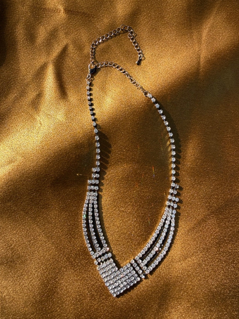 Vintage Rhinestone Statement Necklace – Multi-Strand V-Front Design